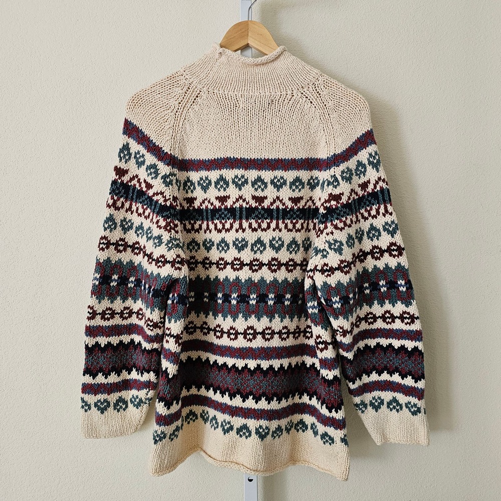 NWOT VTG EDDIE BAUER Women's Fair Isle Oversized Mock Neck Pullover Sweater Sz S - Picture 2 of 14